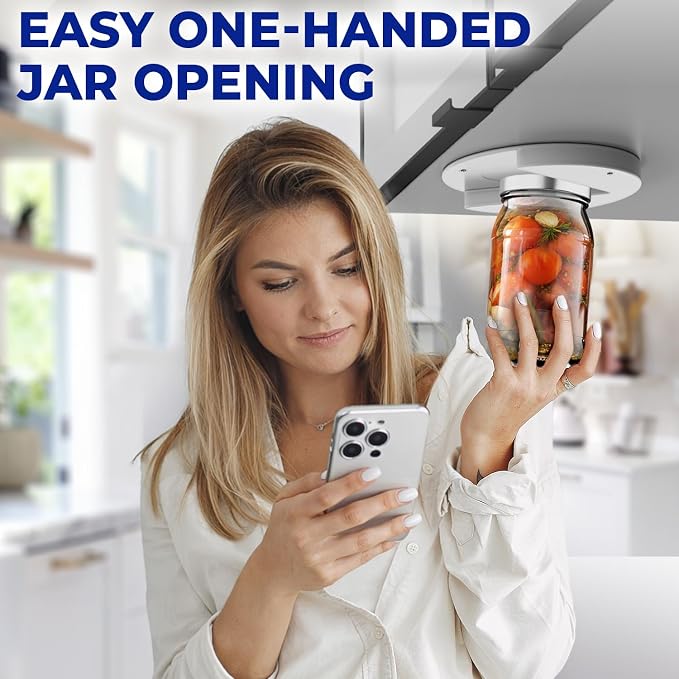 Under Cabinet Lid Jar Opener - for Weak Hands and Seniors with Arthritis - Heavy Duty, Allows to Easily Unscrew Any-Size Lid - Effortless Bottle & Can Opener for your Kitchen