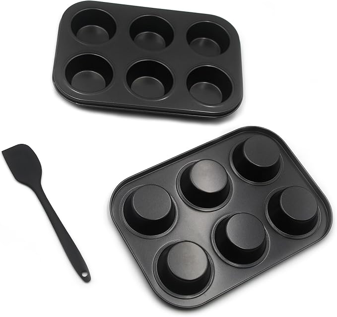 Non-Stick Muffin Pans, 6-Cup Standard Baking Pans Set of 2 with a Scraper for Perfect Muffins & Cupcakes