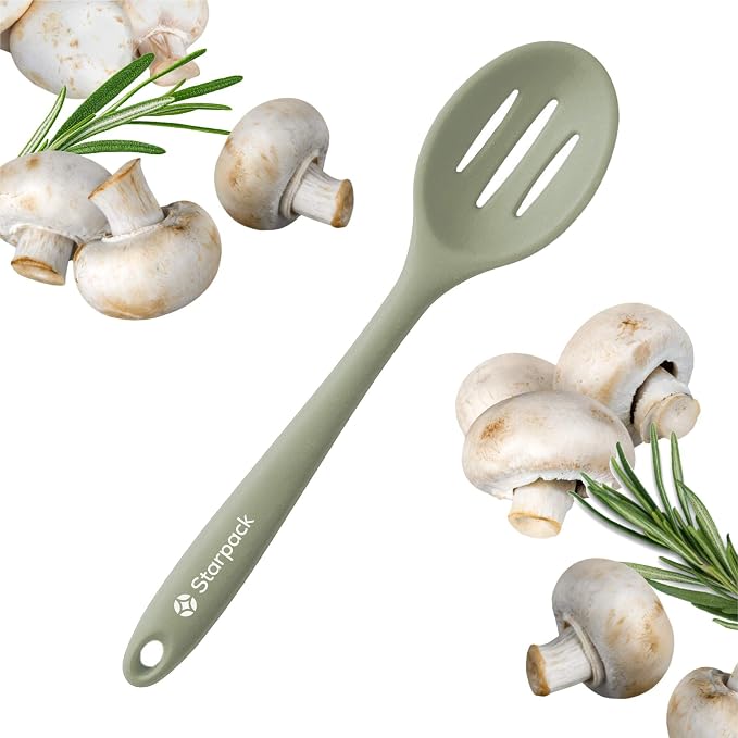 Starpack 'Let it Drain' Silicone Slotted Spoon(10.6 Inches) - Small Spoon with Slots for Cooking Heat Resistant to 600°F - Silicone Slotted Serving Spoons, Non Stick Cooking Spoons with Slots