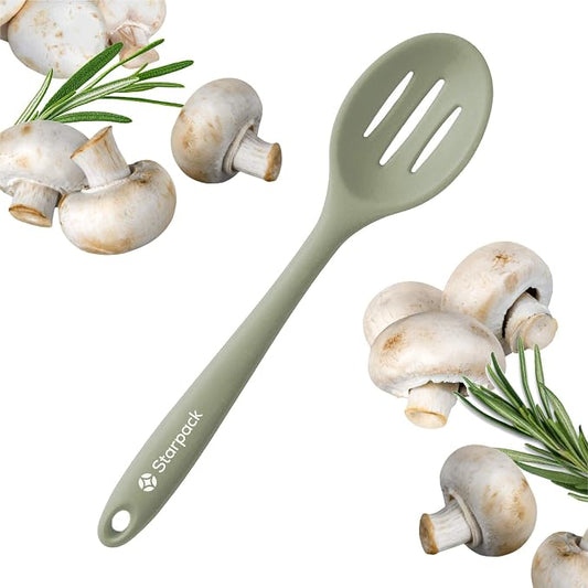 Starpack 'Let it Drain' Silicone Slotted Spoon(10.6 Inches) - Small Spoon with Slots for Cooking Heat Resistant to 600°F - Silicone Slotted Serving Spoons, Non Stick Cooking Spoons with Slots