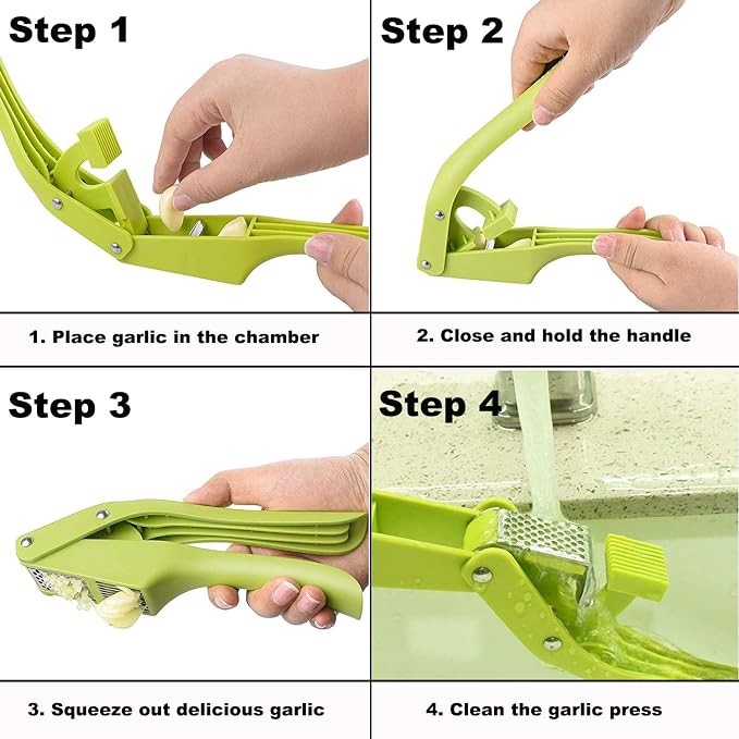 Garlic Press, 2 in 1 Garlic Slicer and Mincer with Silicone Tube Peeler and Cleaning Brush for Garlic, Ginger, Nuts & Seeds