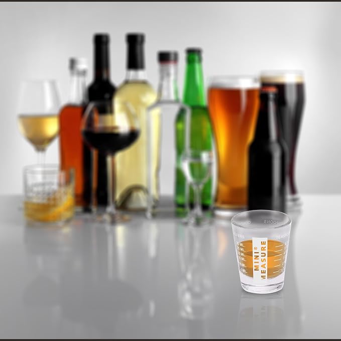 Kolder Mini Measure Heavy Glass, 20-Incremental Measurements Multi-Purpose Liquid and Dry Measuring Shot Glass, Black and White, Set of 2