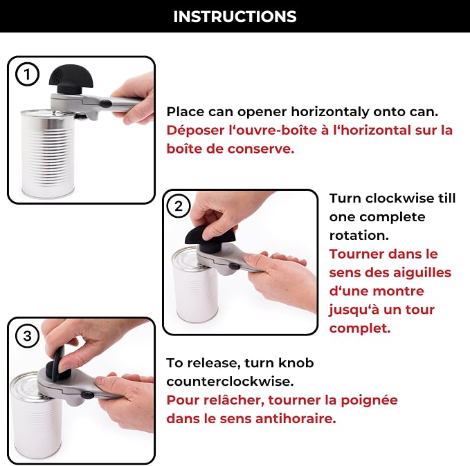 Starfrit Securimax Auto Can Opener, Patented Safe Edge Technology with Lid Lifter, Leaves No Sharp Edges on Lid & Can, Ambidextrous Use, Heavy Duty Non-Slip Knob for Secure Handling