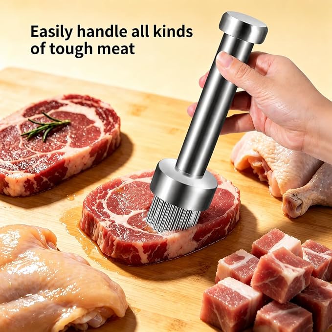 Meat Tenderizer Tool, 21 Sharp Needles Auto-Rebound Meat Tenderizer, Premium 304 Stainless Steel Steak Tenderizer with Comfort Grip Handle, Dishwasher Safe for Beef, Chicken, Turkey, Pork & Salmon