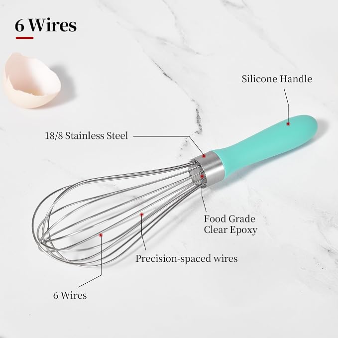18/8 Stainless Steel Balloon Whisk for Cooking (Small, Turquoise) | Heavy Duty Metal Kitchen Wire Whisker Wisking Tool Egg Beater Hand Mixer for Mixing Baking Beating Stirring Sauce Flour