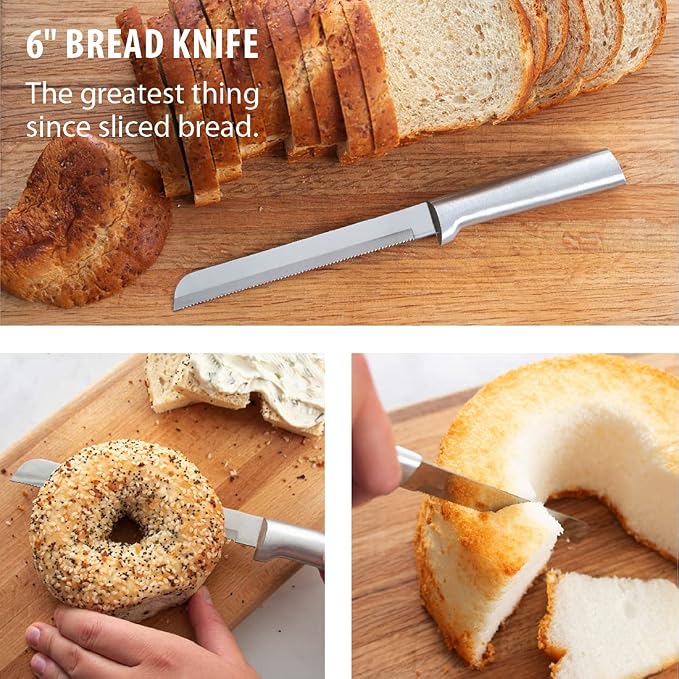 Rada Cutlery 6" Bread Knife (R136), Stainless Steel Serrated Blade, Silver Handle, Pack of 2