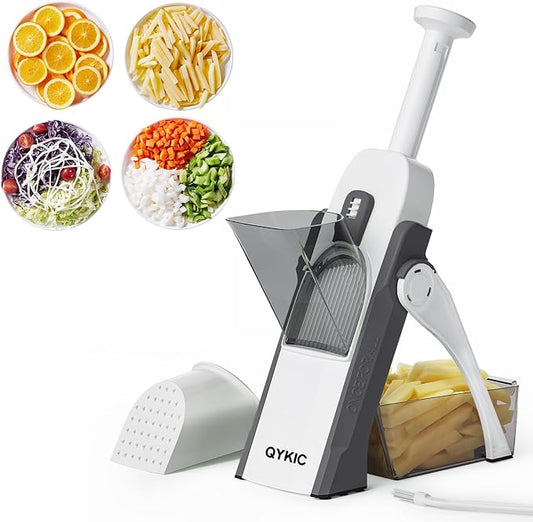 QYKIC Safe Mandoline Slicer,Vegetable Potato Slice Food Cutter for Kitchen,Thickness Adjustable Upright Veggie Chopper for Fast Meal prep (Gray)
