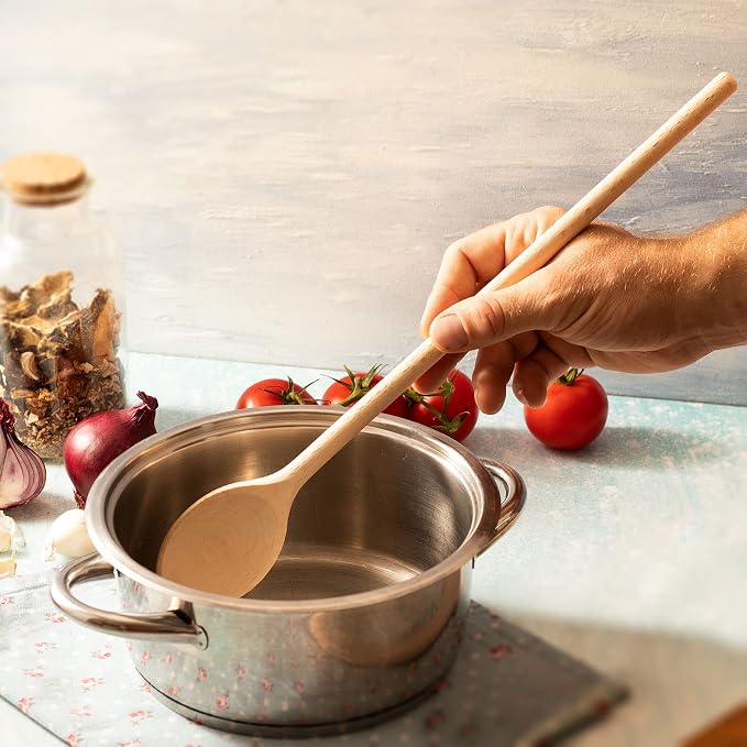 Mr.Woodware 16 Inch Wooden Spoons for Cooking - Set of 3 Long Handle Oval Wooden Spoon for Mixing, Stirring, Tasting - Kitchen Wooden Utensils For Cooking and Crafts, Personalized Wood Burning