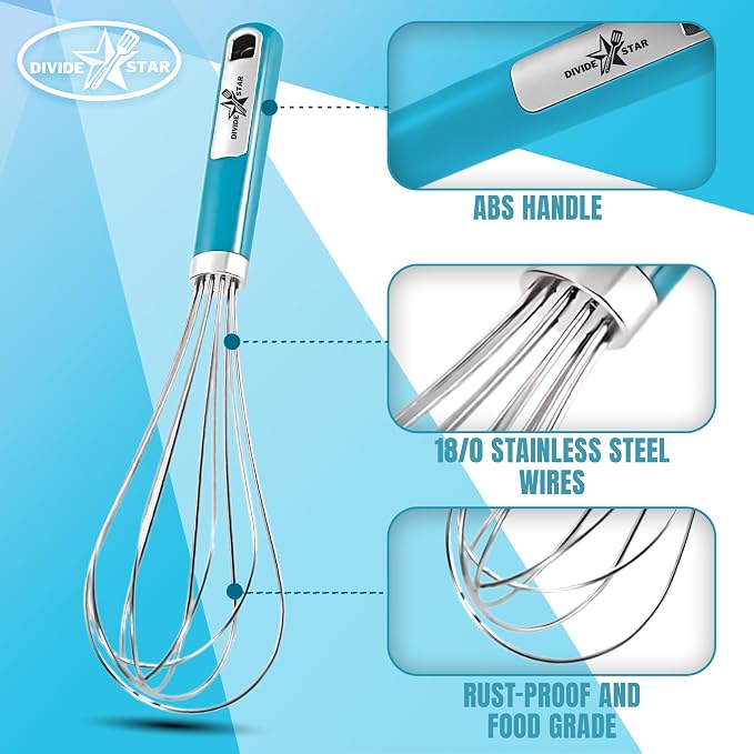 Stainless Steel Whisk 12 Inch Large Balloon, Turquoise | Heavy-Duty Hand Mixer, Ergonomic Handle, Food Grade Kitchen Tool for Eggs, Batter & Cream, Dishwasher Safe, For Baking