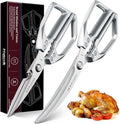 HUUSK Kitchen Scissors Set Silver - Stainless Steel Kitchen Shear, Sharp Meat Scissors, Heavy Duty Poultry Shears, Japanese Cooking Scissor for Food, Gifts for Men Women