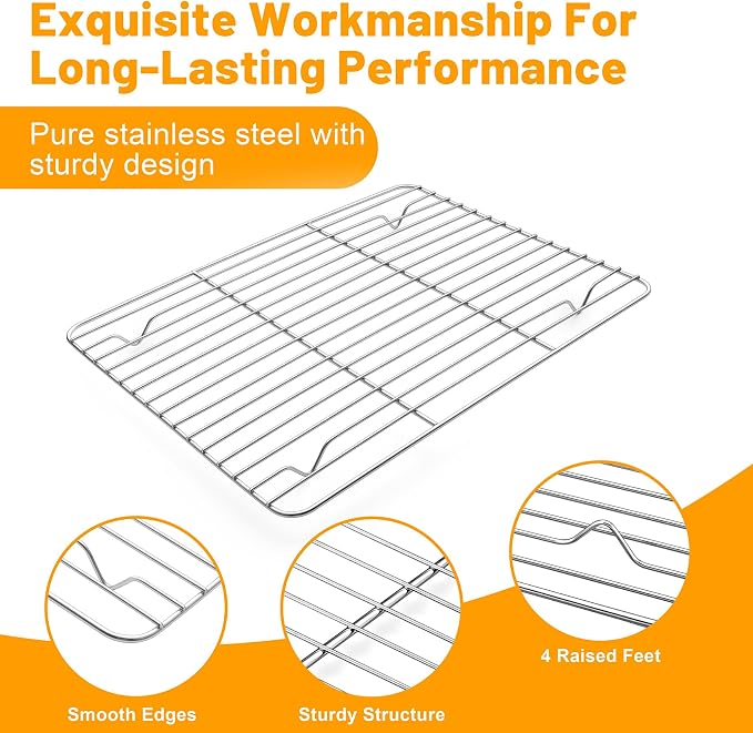 TeamFar Cooling Rack, 11.7” x 9” Stainless Steel Wire Baking Rack for Cooking Roasting Grilling, Fit for Oven Pan, Oven & Dishwasher Safe, Non-toxic & Heavy-Duty, 2PCS