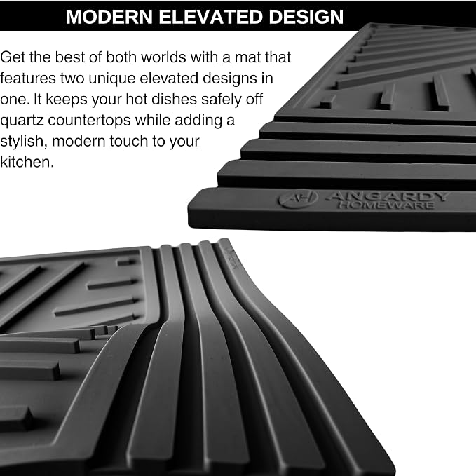 Extra Large Silicone Trivets for Hot Pots and Pans 2 Pack 16x12in with Thick Modern Design, Hot Dishes, Heat Resistant Hot Pads for Kitchen Counter- Black