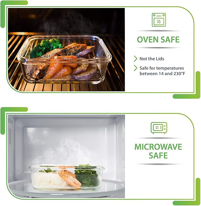 PrepNaturals 5 Pack 30oz Glass Meal Prep Containers - 1 Compartment | Borosilicate Glass Meal Prep Containers - Airtight Leak-Resistant Lids, Microwave, Oven & Freezer Safe (5-Pack, 30 oz)