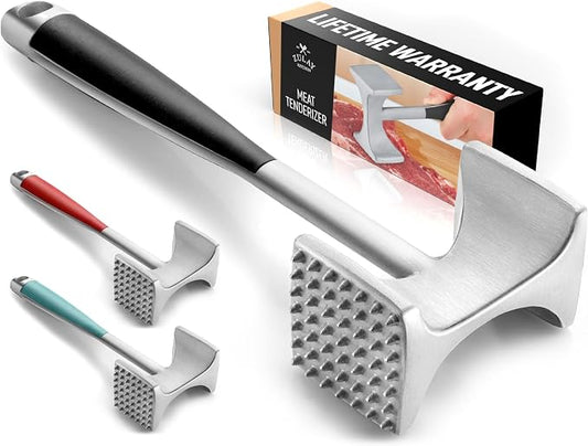 Zulay Kitchen Professional Meat Tenderizer Tool - Dual Sided Meat Mallet Pounder With Comfort Grip Handle - Heavy Duty Meat Hammer Tenderizer - Meat Tenderizer Mallet & Meat Pounder - (10”) Black