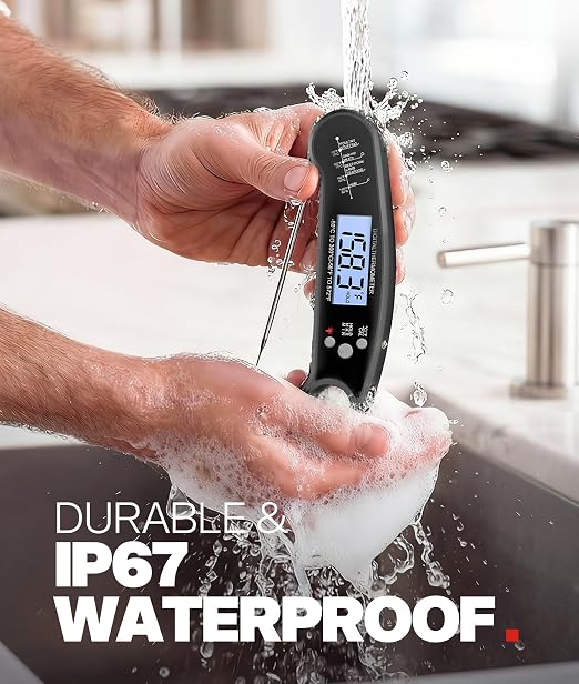 Meat Thermometer Digital – Instant Read Food Thermometer for Grilling, BBQ, Air Fryer, Smoker, Candy Making with Foldable Probe, Kitchen Gadgets, BBQ Essentials, Gift for Dad, Men, Black