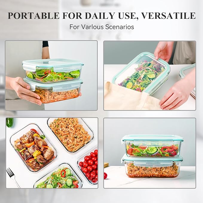 GEHE 4 Pack 52 oz Large Glass Food Storage Containers with Lids - Glass Meal Prep Containers For Baking, Storing, Airtight Lunch Container, Freezer, Dishwasher, Microwave and Oven Safe, BPA Free