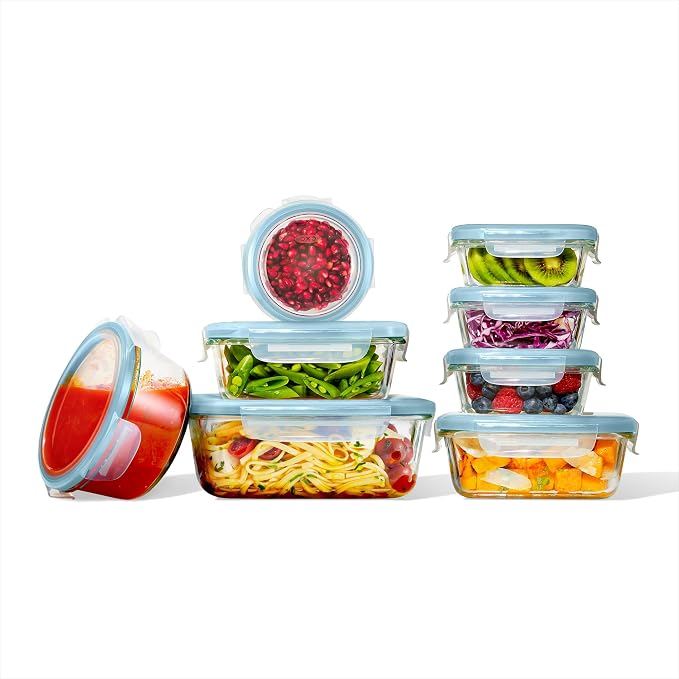 OXO Good Grips Smart Seal 16-Piece Glass Food Storage Container Set - Arctic Blue