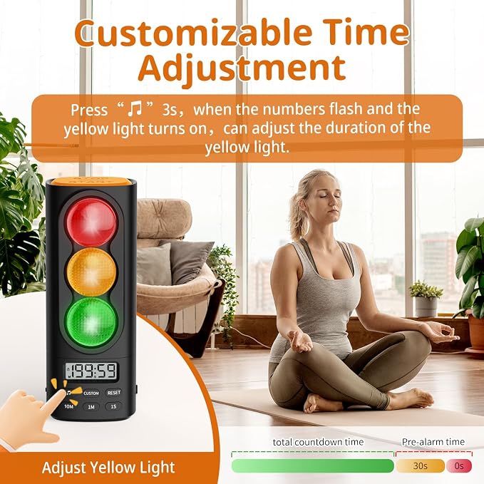 Traffic Light Visual Timer&ADHD Tool for Kids Adults Display Volume Adjustment, with 4 Ringtones for Classroom Desk Home Kitchen Game Countdown Pause Memory Function Charger Type C Included