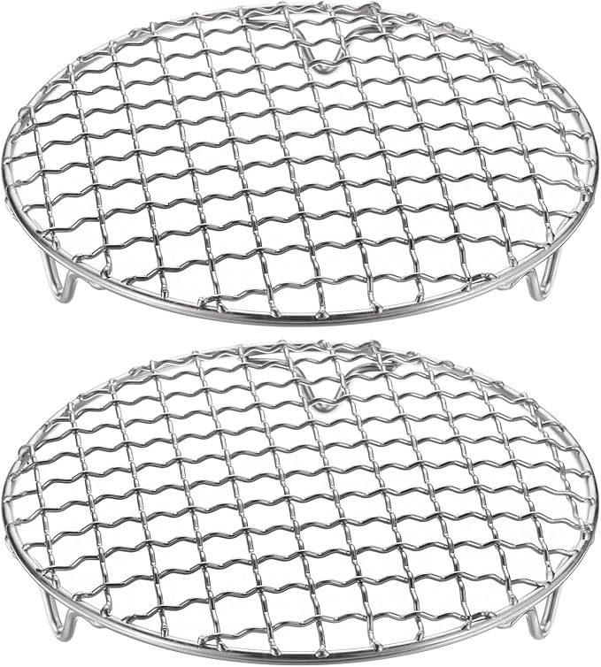 HARFINGTON 2pcs Round Cooking Rack 6.5-inch 201 Stainless Steel Cross Wire Barbecue Grill Net with 20mm Legs for Cooking Baking Steaming BBQ