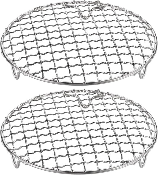 HARFINGTON 2pcs Round Cooking Rack 6.5-inch 201 Stainless Steel Cross Wire Barbecue Grill Net with 20mm Legs for Cooking Baking Steaming BBQ