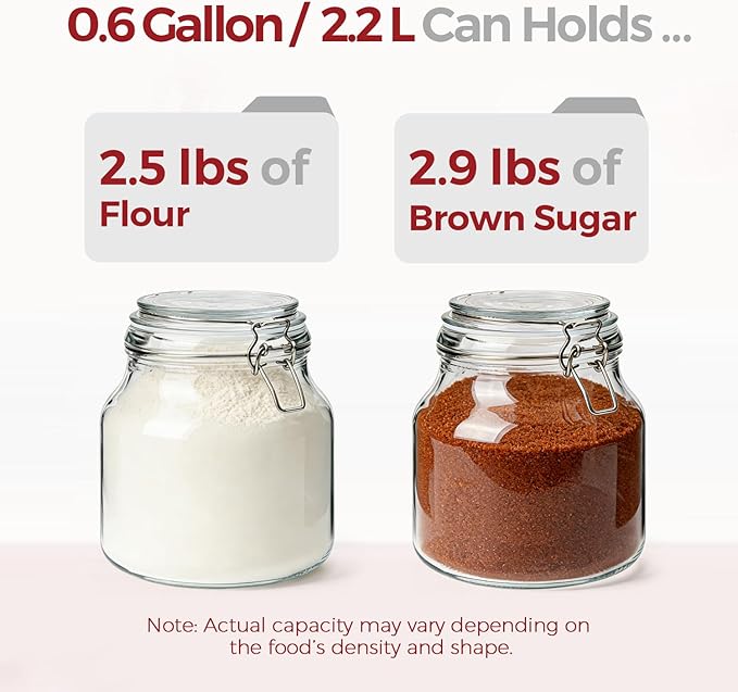 Glass Jars with Airtight Lids 0.6 Gallon 2 Pack Kitchen Canisters | Wide Mouth, Scoop Included, Flour Sugar Storage Containers,Baking Supplies,Leak Proof,BPA-Free,Pantry Organization, Pickling