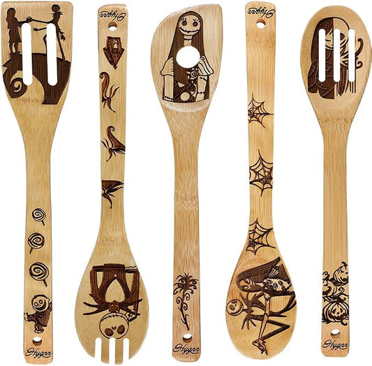Nightmare Wooden Spoons Great Utensil Set Fun Idea Serving Utensils Burned Bamboo Spoons Kitchen House Warming Present Slotted Spoon 5 Piece