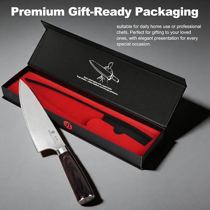 imarku 8.5 Inch Pro Japanese Chef Knife, Ultra Sharp Kitchen Knife 10Cr15Mov Stainless Steel, Triple-Layer Composite Blade, Ergonomic Pakkawood Handle, Professional Cutting Knife,Birthday Gift