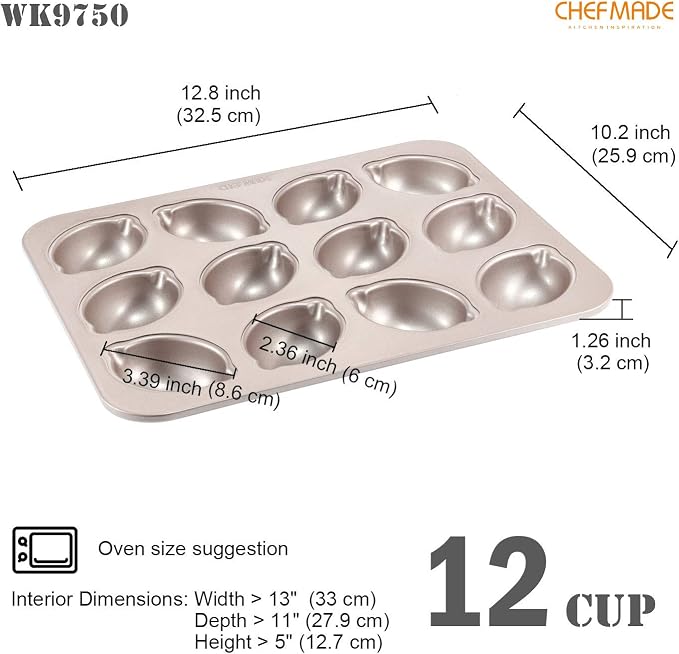 CHEFMADE Muffin Cake pan, 12-Cavity Non-Stick Lemon-Shaped Bakeware for Oven Baking (Champagne Gold)