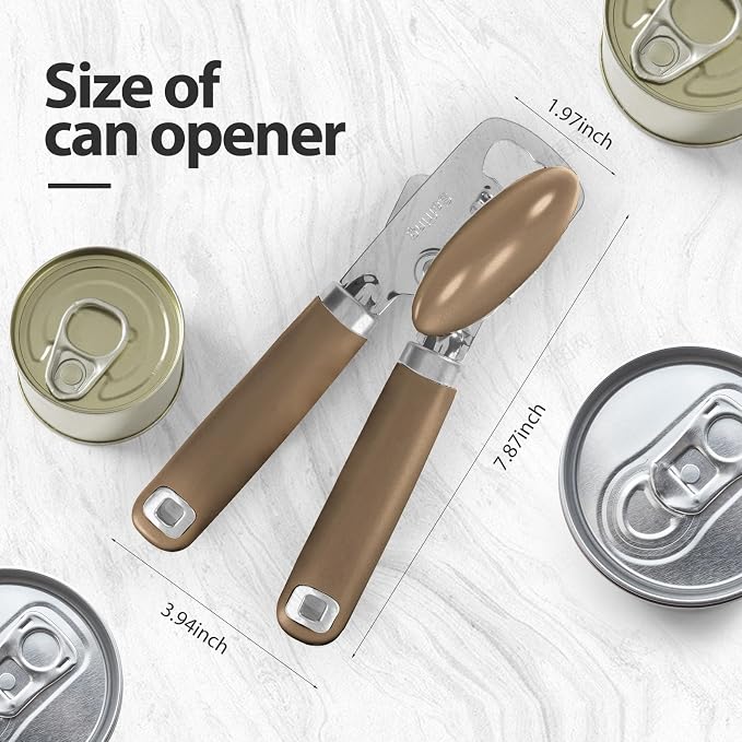 Safring Can Opener Manual, Heavy Duty Stainless Steel Smooth Edge Can Opener With Soft Touch Handle, Oversized Handheld Easy Turn Knob, Multi-Function Bottle Opener, Coffee