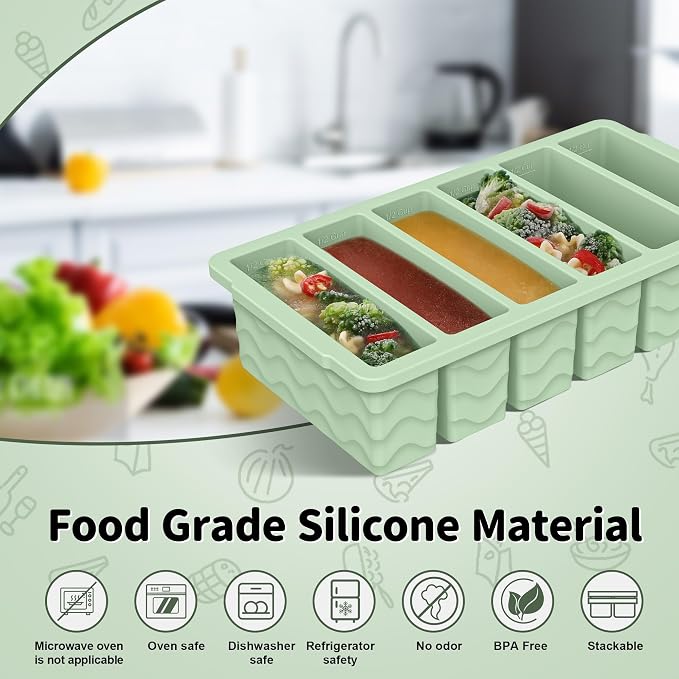 2-Pack Silicone Freezer Trays with Lid, 2 Large 2-Cup(500ml) & 6 Small 1/2-Cup(125ml) Soup Freezer Container Molds, Ice Cube Tray For Meal Prep & Freezing Soup, Stews, Sauces, Oven & Dishwasher-Safe