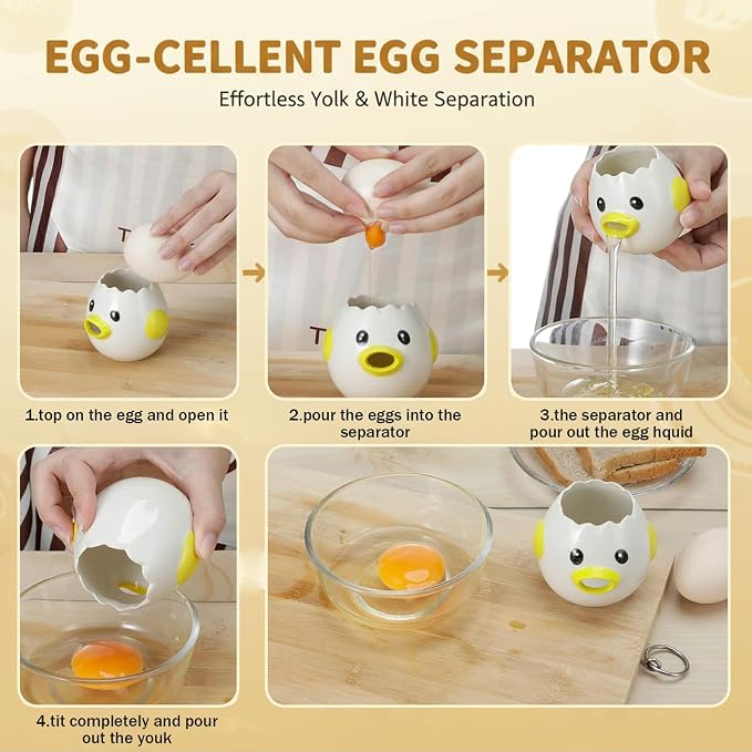 2PCS Egg Yolk Separator Ceramic Egg White Separator, Nordic Creative Kitchen Gadgets for Baking, Easy Clean Separators Yellow