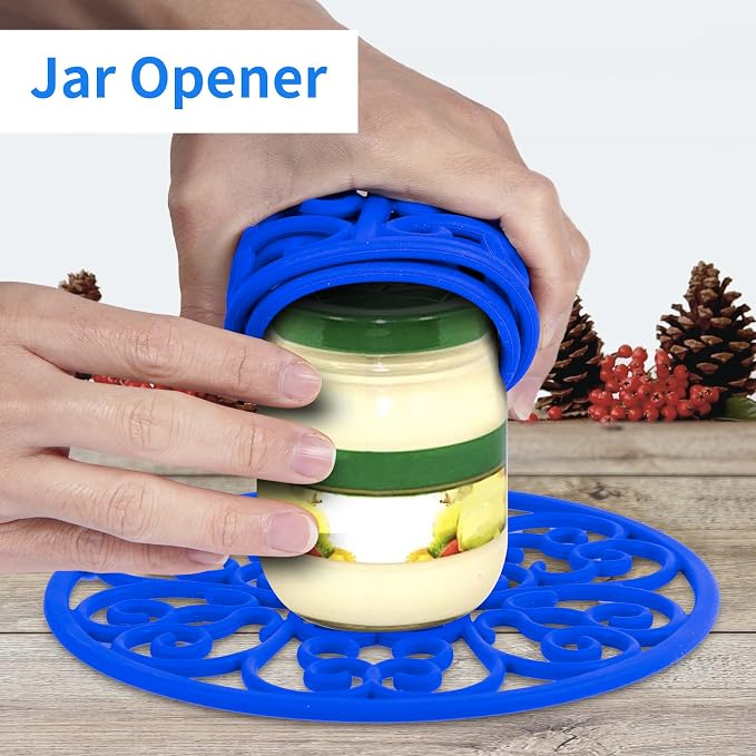 3PCS Heat Resistant Silicone Trivet Mats for Hot Dishes, Blue | Flexible, Non-Slip, Modern Kitchen Trivets Protects Table & Countertop, For Teapots Pans Bowls, Daily Kitchen Use