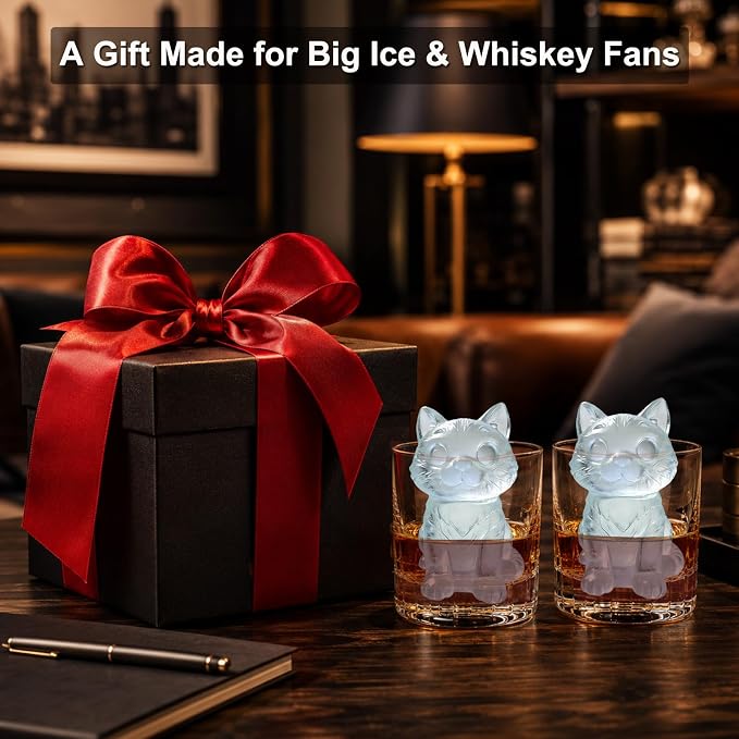 3D Cat Ice Cube Silicone Molds Tray for Whiskey, Cocktail, Drink, Bar; Rich Details. Fun Animal Mold for DIY Craft Taba Squishy Chocolate Soap Candle Resin Gift for Women Girls Boys; 2 Pack