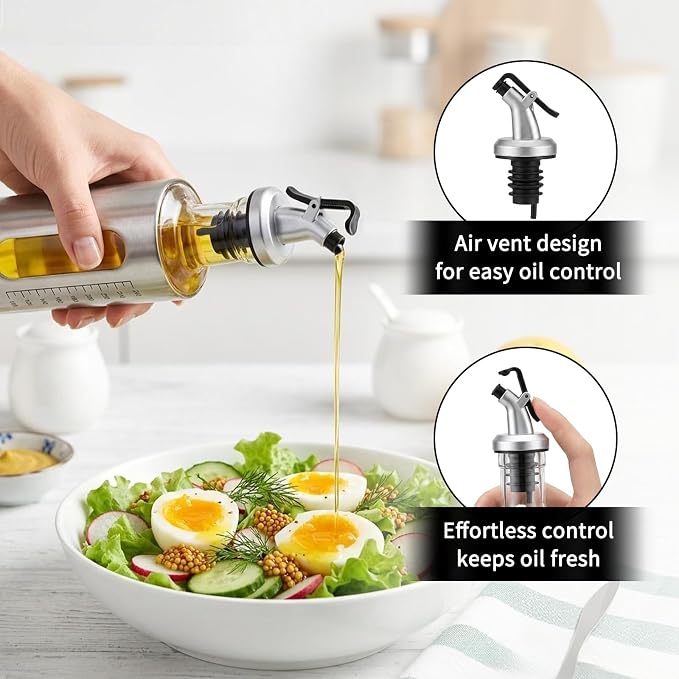 Olive Oil Dispenser for Kitchen, 4 Pack 10oz/300 ML Cooking Oil and Vinegar Dispenser Set with 20 Labels Stainless Steel Funnel, Olive Oil Bottle, Soy Sauce Dispenser, Coffee Syrup Bottles