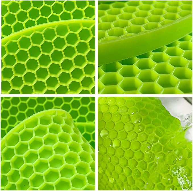 7-Inch Round Silicone Trivet Mats - 4-Pack Non-Slip Heat Resistant Hot Pads for Kitchen Countertops, Pots and Pans (Green)