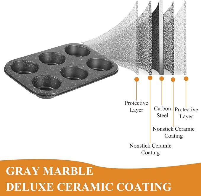 Walooza Nonstick 6-Cup Muffin Pan, Carbon Steel Cupcake Baking Tray, Small Cheesecake Pan for Toaster Oven, Easy Clean & Dishwasher Safe