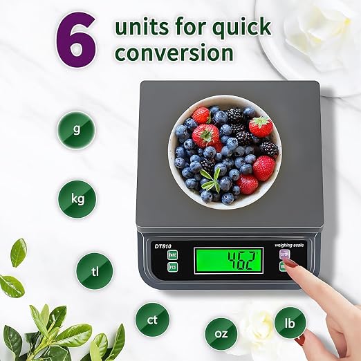 66lbs/30kg Large Digital Kitchen Scale with 6 Unit & Tare Funtion | Food Scale for Baking Cooking Bread Meat Scales with Prep Counting LCD Display with Adapter Grey
