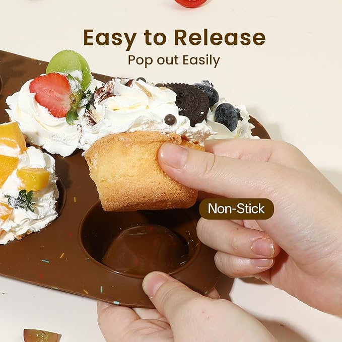 4 Pack Silicone Muffin Pan for Baking, Regular Size Nonstick Cupcake Pan, 6-Cup Silicone Muffin Tin BPA Free Dishwasher Safe, Great for Muffin Cupcake Brownie Egg Tart