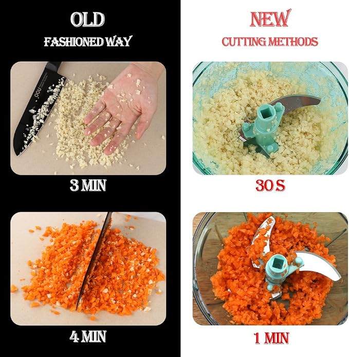 Ourokhome Manual Food Processor Vegetable Chopper, Portable Hand Pull String Garlic Mincer Onion Cutter for Veggies, Ginger, Fruits, Nuts, Herbs, etc., 500ml, Blue