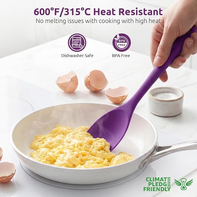 600ºF Heat Resistant Spatula Spoon: U-Taste Flexible Silicone Cooking Scoop Spoonula, Serving Mixing Scraping Food in Non-Stick Pan Cookware, Seamless Multifunctional Kitchen Utensil (Purple)