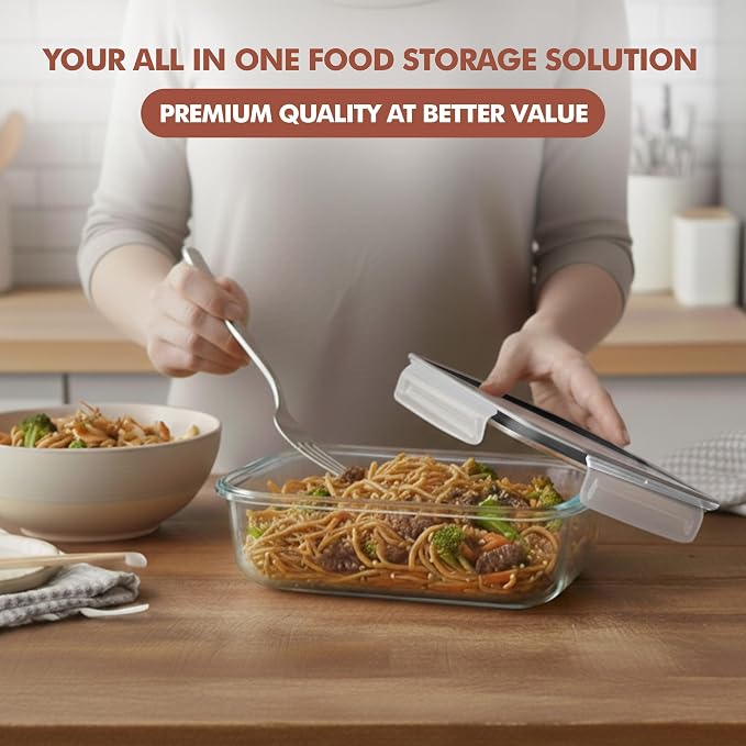 Razab 16 Pc (Set of 8) 30 Oz Glass Meal Prep Containers with Lids, Airtight Large Glass Food Storage Containers, Reusable Leak Proof BPA Free, Freezer to Oven and Dishwasher Safe