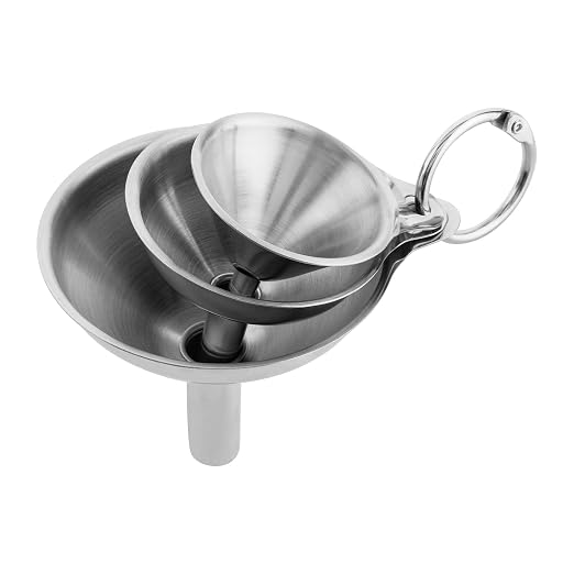 Fox Run Metal Kitchen Funnel Set, 3", 2", and 1.5" Stainless Steel Funnels