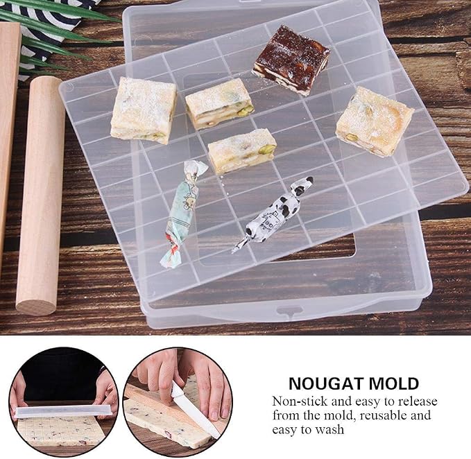 Fdit Silicone Handmade Nougat DIY Nonstick Nougat Making Mat Chocolate Candy Tools Wooden Rolling Pin Set Easy & Convenient