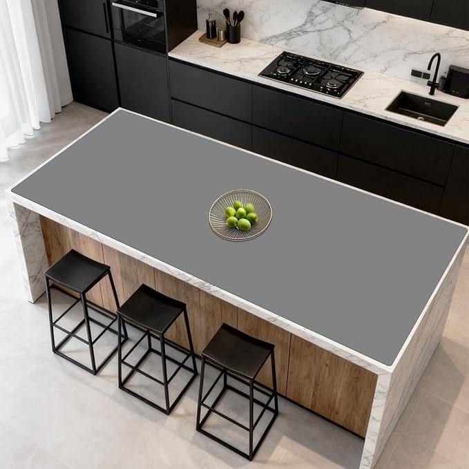 84''x24'' Large Silicone Mat for Kitchen Counter, Non-Slip Heat Resistant Countertop Protector, Waterproof Multipurpose Mat for Kitchen Island, Light Gray