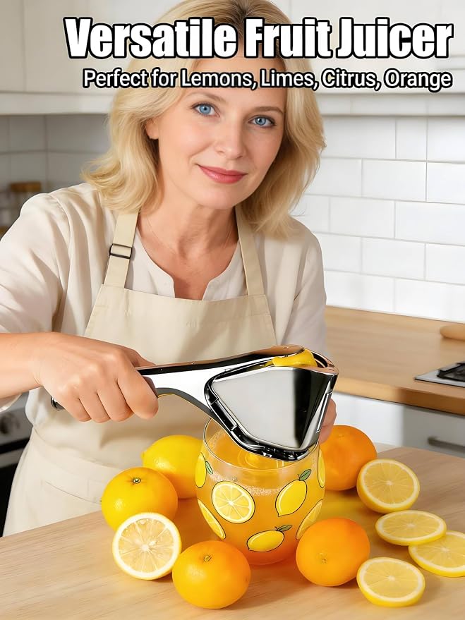 Lemon Squeezer, Stainless Steel Manual Citrus Squeezer, Silver | Effortless to Use, Handheld Lemon Juicer Getting Every Drop of Juice, Easy to Clean, Hand Juicer Fold-Flat Easy to Place