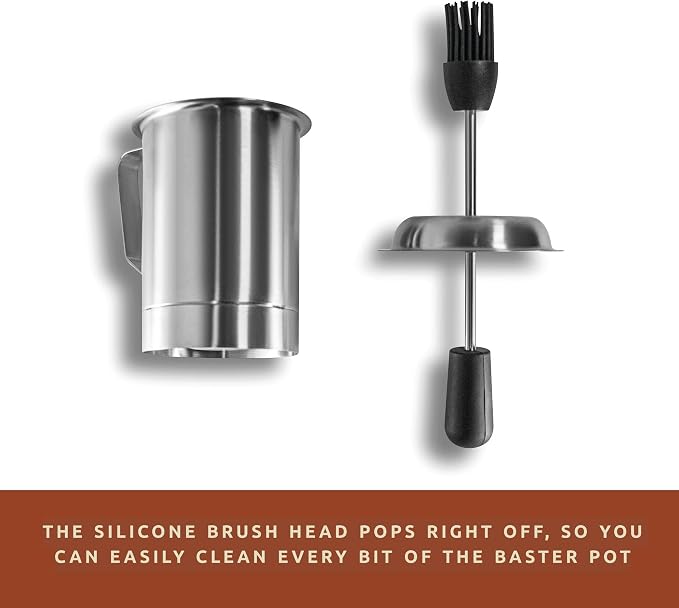 Bellemain Basting Pot & Brush Set - Silicone Basting Brush for Cooking, Smoking & BBQ Grill - Meat Baster Set