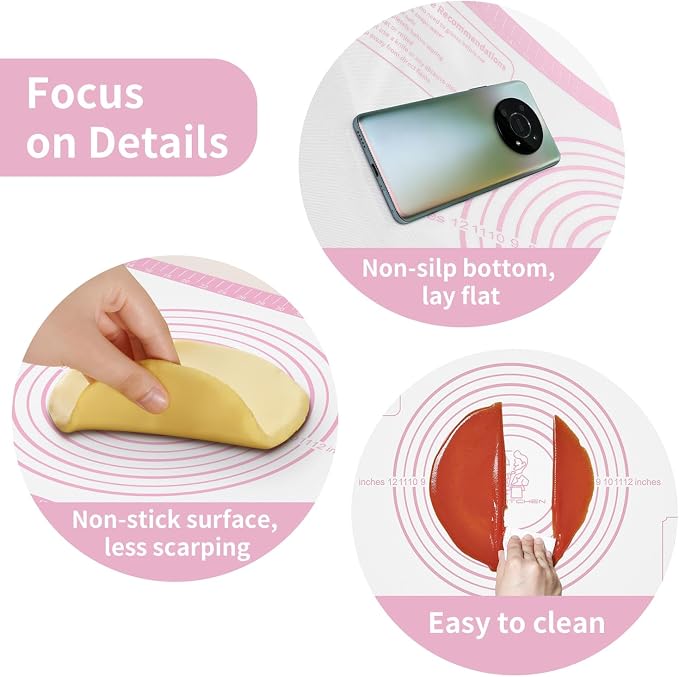 Non-stick Silicone Pastry Mat, Silicone Baking Mat with Measurements, Kitchen Counter Mat, Dough Rolling Mat, Oven Liner, Fondant Mat, Pie Crust Mat Silicone Bread Mat