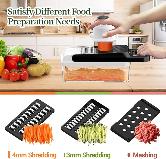 StoreHappily 12-in-1 Vegetable Chopper, 10 Blades Veggie Chopper with Container and Lid, Dicer, Slicer, Multifunctional Kitchen Gadgets, Vegetable Cutter with Handle, Onion Cutter(Black/White)