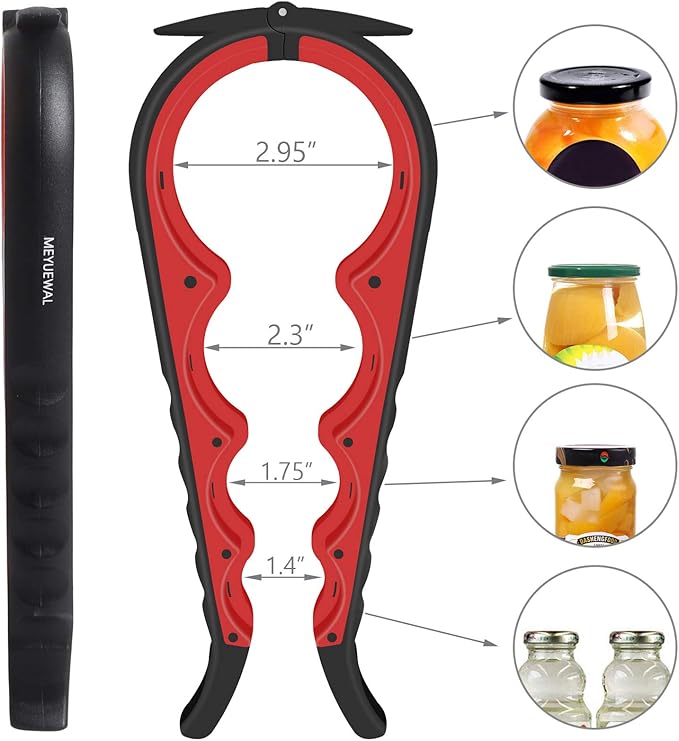 Jar Opener Bottle Opener for Weak Hands, 5 in 1 Multi Function Can Opener Bottle Opener Kit with Silicone Handle Easy to Use for Children, Elderly and Arthritis Sufferers (New red)