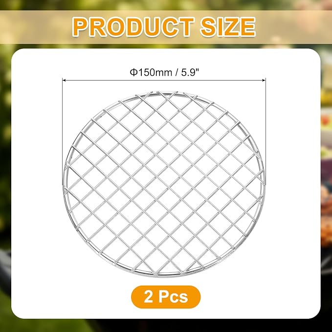 uxcell 2 Pcs Round Cooking Rack, Dia 5.9 Inch Stainless Steel Grill Grate Cross Wire Barbecue Grill for Cooking Baking Air Fryer Racks, Silver